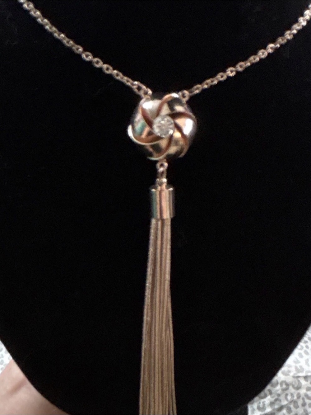 Gold-toned Tassel Pendant Necklace Crystal Center
- Women Jewelry Boho-Chic